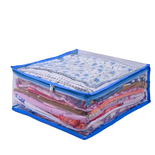 MBW Clothes Organiser for Wardrobe, Saree Covers with zip, Saree Organizer for Wardrobe, Clothes Storage Bag, Saree Bags Storage, Saree Covers for Storage, Transparent (Sky blue - Pack of 12) - Image 3