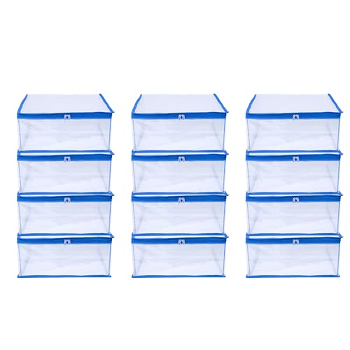 MBW Clothes Organiser for Wardrobe, Saree Covers with zip, Saree Organizer for Wardrobe, Clothes Storage Bag, Saree Bags Storage, Saree Covers for Storage, Transparent (Sky blue - Pack of 12) - Image 1