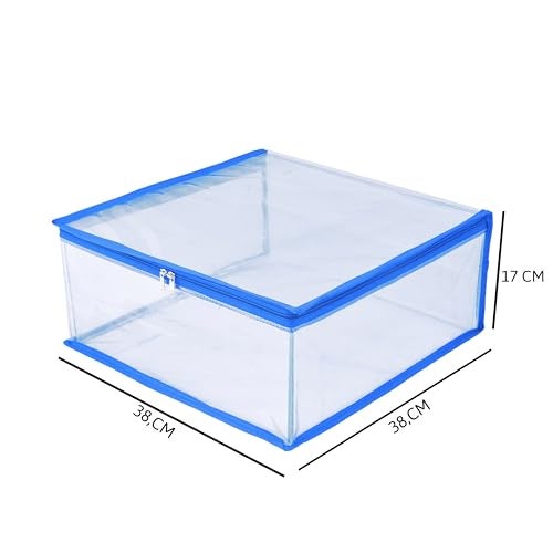 MBW Clothes Organiser for Wardrobe, Saree Covers with zip, Saree Organizer for Wardrobe, Clothes Storage Bag, Saree Bags Storage, Saree Covers for Storage, Transparent (Sky blue - Pack of 12) - Image 4