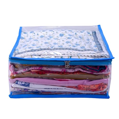 MBW Clothes Organiser for Wardrobe, Saree Covers with zip, Saree Organizer for Wardrobe, Clothes Storage Bag, Saree Bags Storage, Saree Covers for Storage, Transparent (Sky blue - Pack of 12) - Image 2
