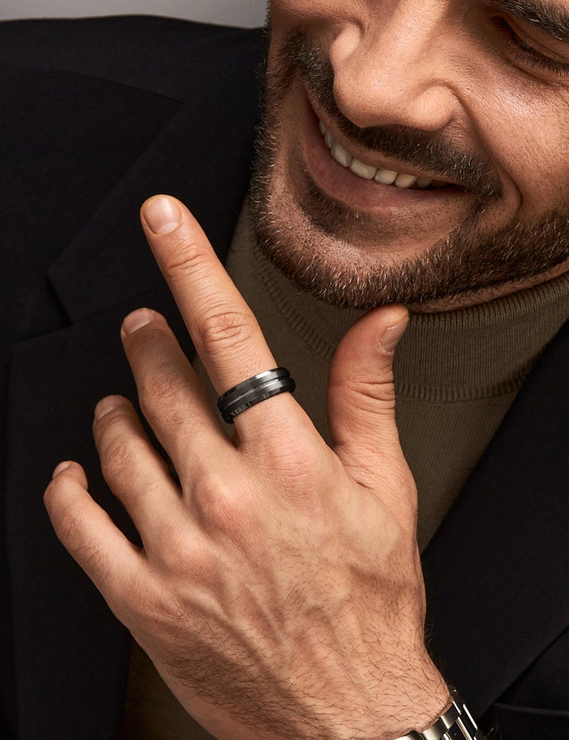 Jstyle Tungsten Wedding Rings for Men Black Mens Wedding Band 8MM Mens Engagement Rings Groove Beveled Edges High Polish/Matte Finish Men's Promise Ring Comfort Fit Size 10 - Image 4