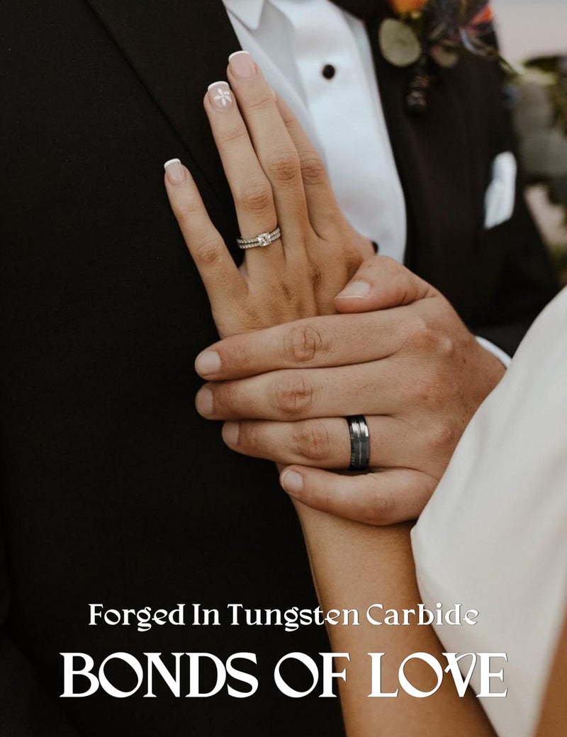 Jstyle Tungsten Wedding Rings for Men Black Mens Wedding Band 8MM Mens Engagement Rings Groove Beveled Edges High Polish/Matte Finish Men's Promise Ring Comfort Fit Size 10 - Image 5