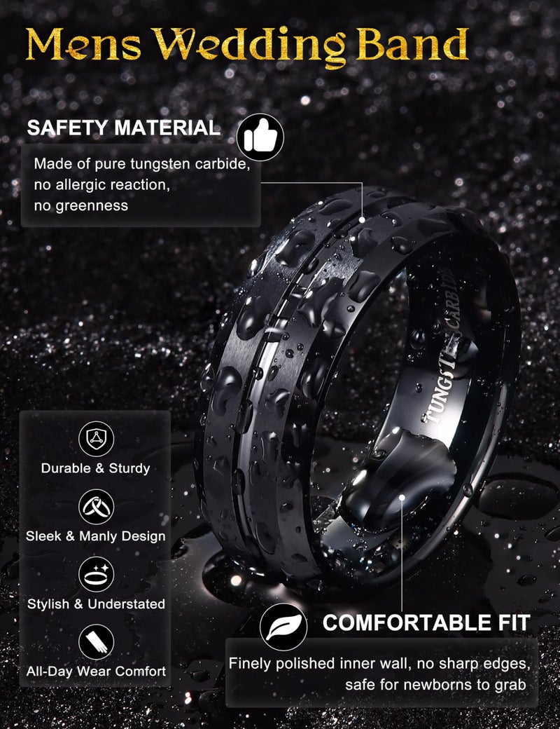 Jstyle Tungsten Wedding Rings for Men Black Mens Wedding Band 8MM Mens Engagement Rings Groove Beveled Edges High Polish/Matte Finish Men's Promise Ring Comfort Fit Size 10 - Image 2