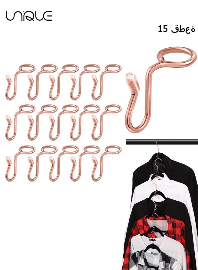 Unique 15 Pieces Clothes Hanger Connector Hooks, Metal Hanger Extender Hooks Hanger Hooks for Velvet Hangers Plastic Wooden Closet Space Saving - Rose Gold  - Image 1