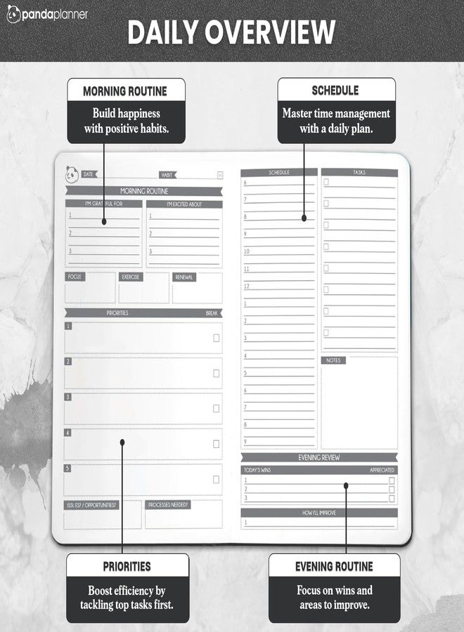 Panda Planner 2025-2026 Business Planner - Undated Daily Work Planner for Professionals & Entrepreneurs - 90 Day Organizer with Goals, KPI Tracker, Monthly Weekly Layout - Compact 8.25” x 5.75” (Black) - Image 2