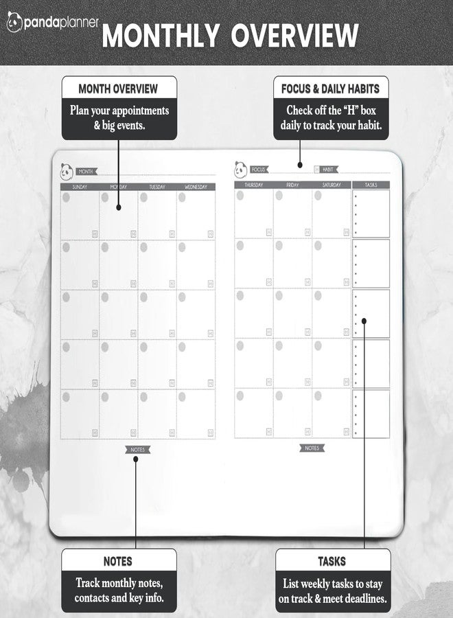 Panda Planner 2025-2026 Business Planner - Undated Daily Work Planner for Professionals & Entrepreneurs - 90 Day Organizer with Goals, KPI Tracker, Monthly Weekly Layout - Compact 8.25” x 5.75” (Black) - Image 4
