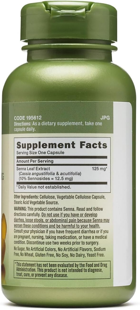 GNC Herbal Plus Senna Leaf Extract 125mg 100 Capsules A Natural Laxative - Image 2