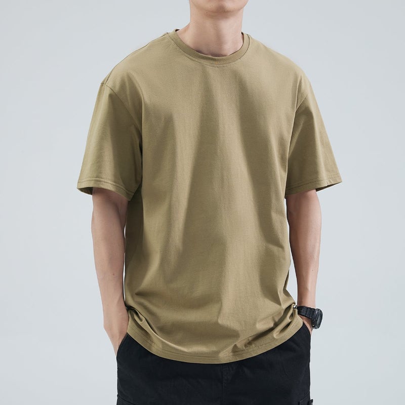 Cold Tone Sparrow Green 300G Heavy Couple Short Sleeve T-Shirt Men'S Nostalgic Simple Basic Solid Color Half Sleeve Top - Image 1