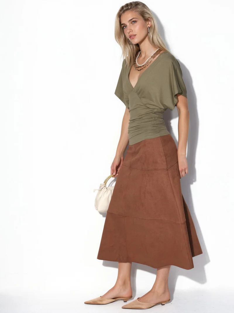 بوسيم BUSEM Slim Fit V-Neck Jersey Blouse
