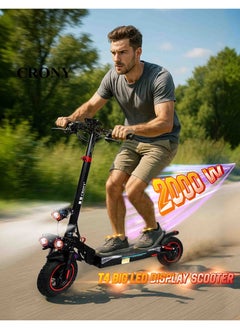 Crony T4 Fast Speed E-Scooter 2000W Motor 48v/13ah,10"Off-Road Tires,25–35KM Range,Dual Suspension/Hydraulic Disc Brakes E-Bike, Triple Led Headlamps, App-Connected Smart Lock,All-Terrain, Easy Foldable, Portable Commuter Electric Scooter For Adults & Kids,Aluminum Frame 120kg Load Skateboard, Urban Mobility tool，no Seat  - Image 4