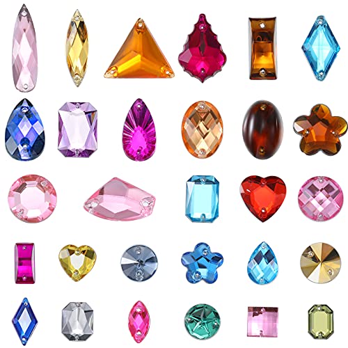 Chuangdi 500 Pcs Sewing on Rhinestones Mixed Shapes Acrylic Sew on Crystal Gems with 2 Holes for DIY Jewelry Crafts Clothes Shoes Costume Sewing Beads Decorations(Multicolor) - Image 2