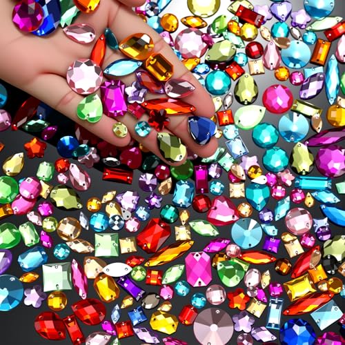 Chuangdi 500 Pcs Sewing on Rhinestones Mixed Shapes Acrylic Sew on Crystal Gems with 2 Holes for DIY Jewelry Crafts Clothes Shoes Costume Sewing Beads Decorations(Multicolor) - Image 1