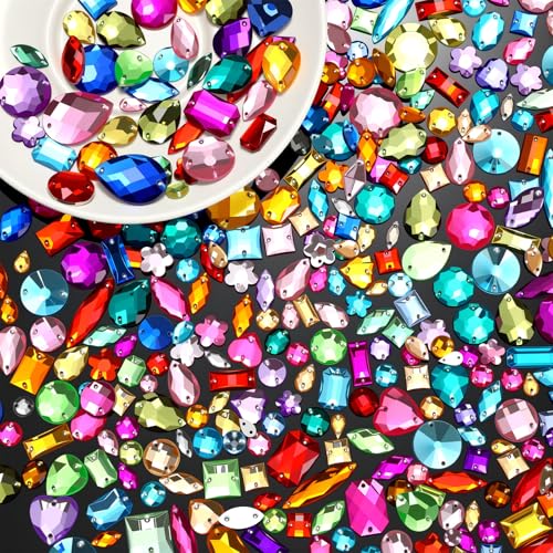 Chuangdi 500 Pcs Sewing on Rhinestones Mixed Shapes Acrylic Sew on Crystal Gems with 2 Holes for DIY Jewelry Crafts Clothes Shoes Costume Sewing Beads Decorations(Multicolor) - Image 3