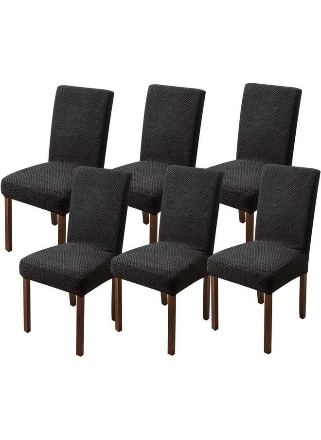 Styleys Styleys Elastic Chair Cover Stretch Removable Washable Short Jacquard Dining Chair Cover Protector Seat Slipcover (Pack of 6, Black, JCMC3)  - Image 1
