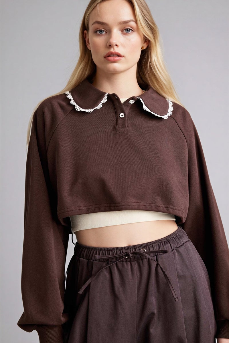 DeFacto Brown Woman Printed Long Sleeve Sweatshirt Casual - Image 5