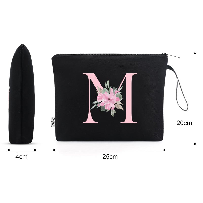 Vavabox A-Z Personalized Makeup Bag, Birthday Gifts for Women Mom, Gifts for Best Friend, Bride Bridesmaid Cosmetic bag (M, Black) - Image 2