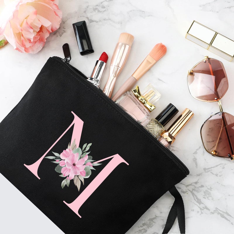 Vavabox A-Z Personalized Makeup Bag, Birthday Gifts for Women Mom, Gifts for Best Friend, Bride Bridesmaid Cosmetic bag (M, Black) - Image 4