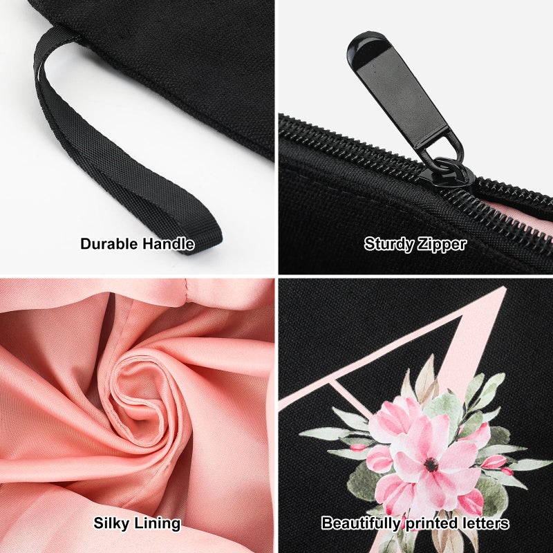 Vavabox A-Z Personalized Makeup Bag, Birthday Gifts for Women Mom, Gifts for Best Friend, Bride Bridesmaid Cosmetic bag (M, Black) - Image 3