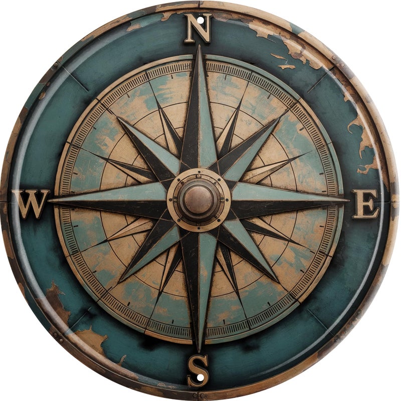 AWISZZZ Boho Nautical Compass Funny Rustic Wall Metal Tin Signs Decor 8x8 in - Image 1