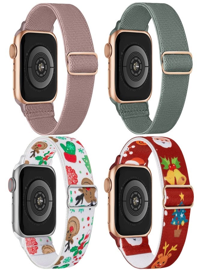 CCnutri Stretchy Nylon Solo Loop Bands Compatible with Apple Watch 38mm 40mm 41mm, Adjustable Braided Sport Elastic Wristbands Women Men Straps for iWatch Series Ultra/8/7/6/5/4/3/2/1/SE, 4 Packs - Image 1