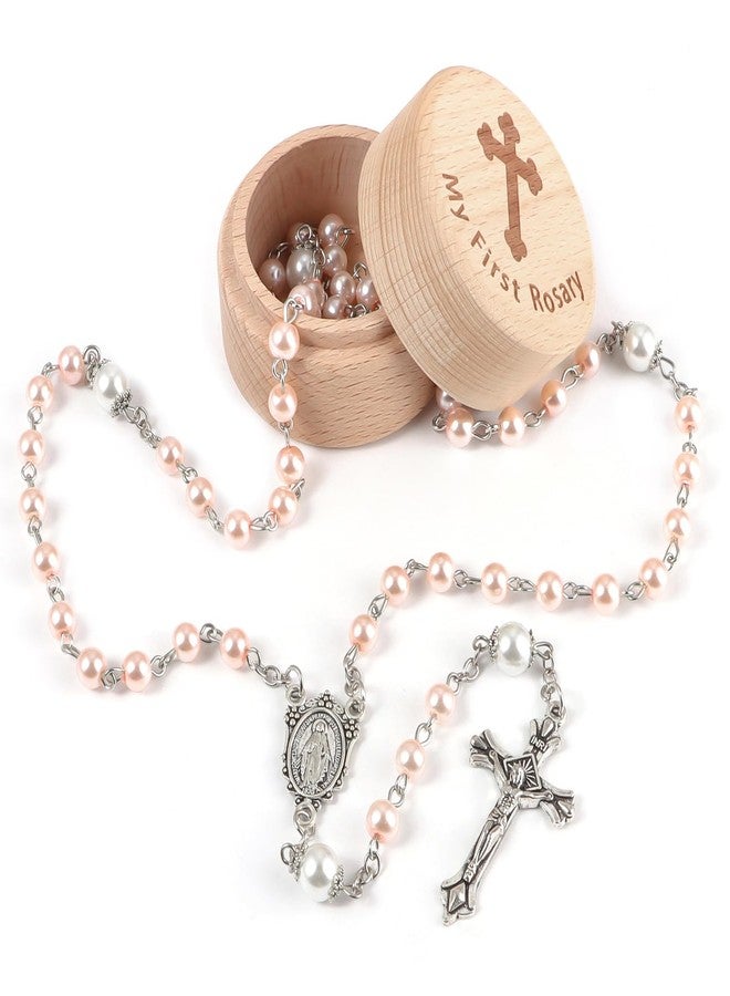 OEMOO My First Rosary Baptism Gifts Rosary Catholic Keepsake Box for Baby Shower First Communion Christian Beads Gifting Set (Pink) - Image 1
