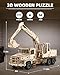 MOCBURIKU 3D Wooden Puzzle for Adults Excavator Wooden Mechanical Model Car Kits to Build Brain Teaser Pull Back Truck Toys Birthday for Men Women Excavator - Image 4