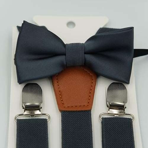 BEWDIO Toddler Suspenders and Bow Tie Set, Dark Gray Bowtie and Suspenders with 4 Strong Metal Clips (71-09) - Image 4