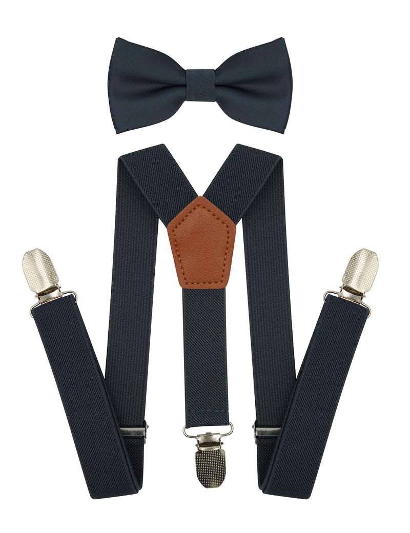 BEWDIO Toddler Suspenders and Bow Tie Set, Dark Gray Bowtie and Suspenders with 4 Strong Metal Clips (71-09) - Image 1