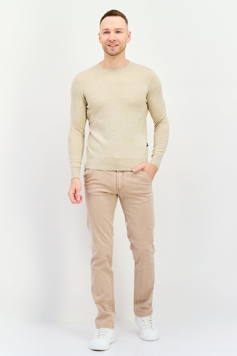 GAS Men Crew Neck Long Sleeve Textured Sweaters, Beige - Image 4