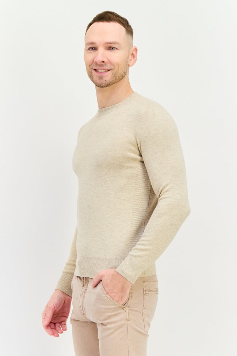 GAS Men Crew Neck Long Sleeve Textured Sweaters, Beige - Image 2