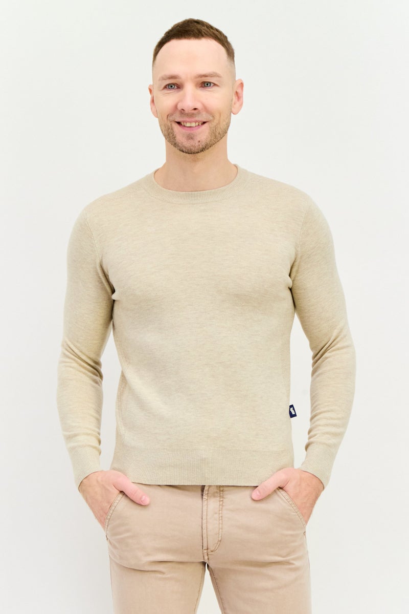 GAS Men Crew Neck Long Sleeve Textured Sweaters, Beige - Image 1