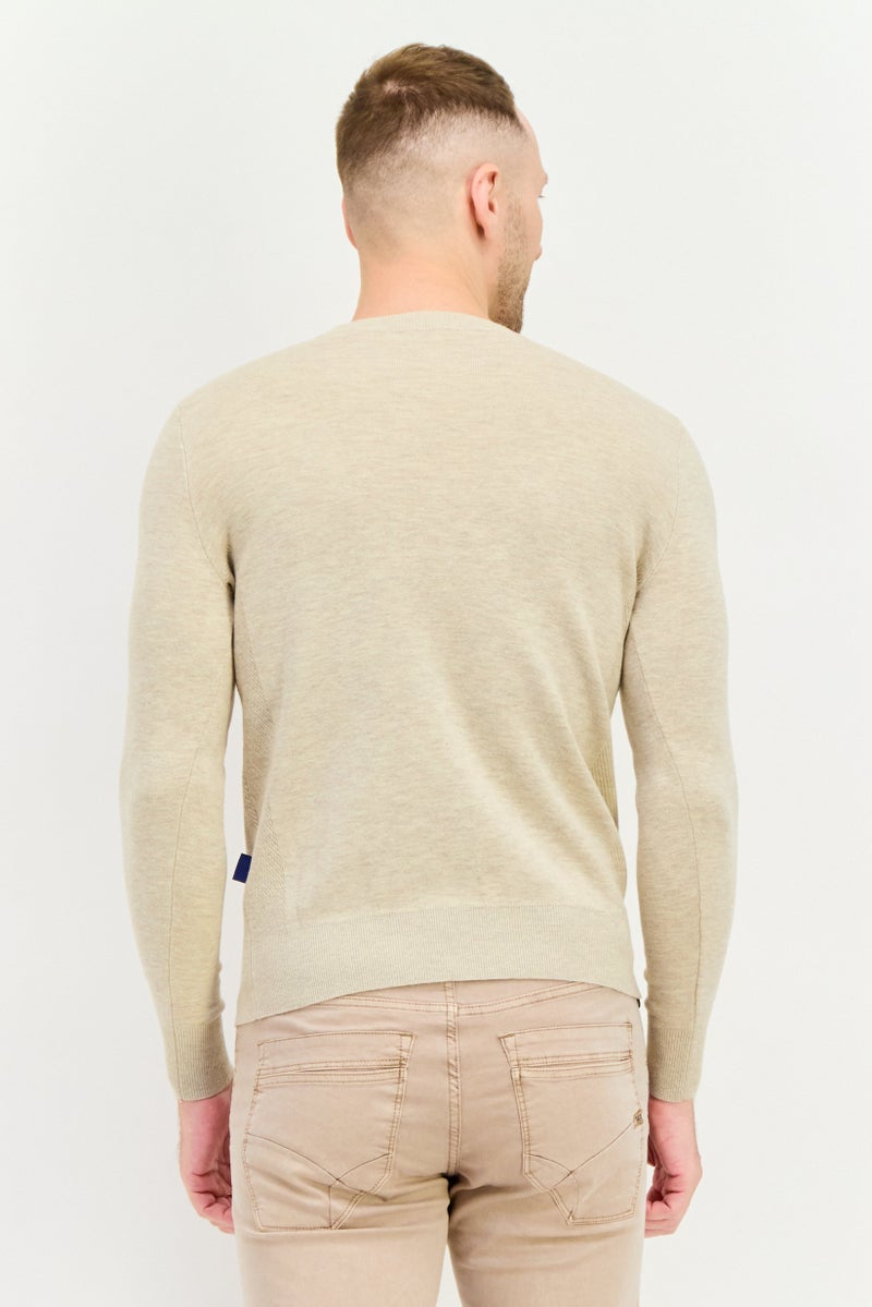 GAS Men Crew Neck Long Sleeve Textured Sweaters, Beige - Image 3