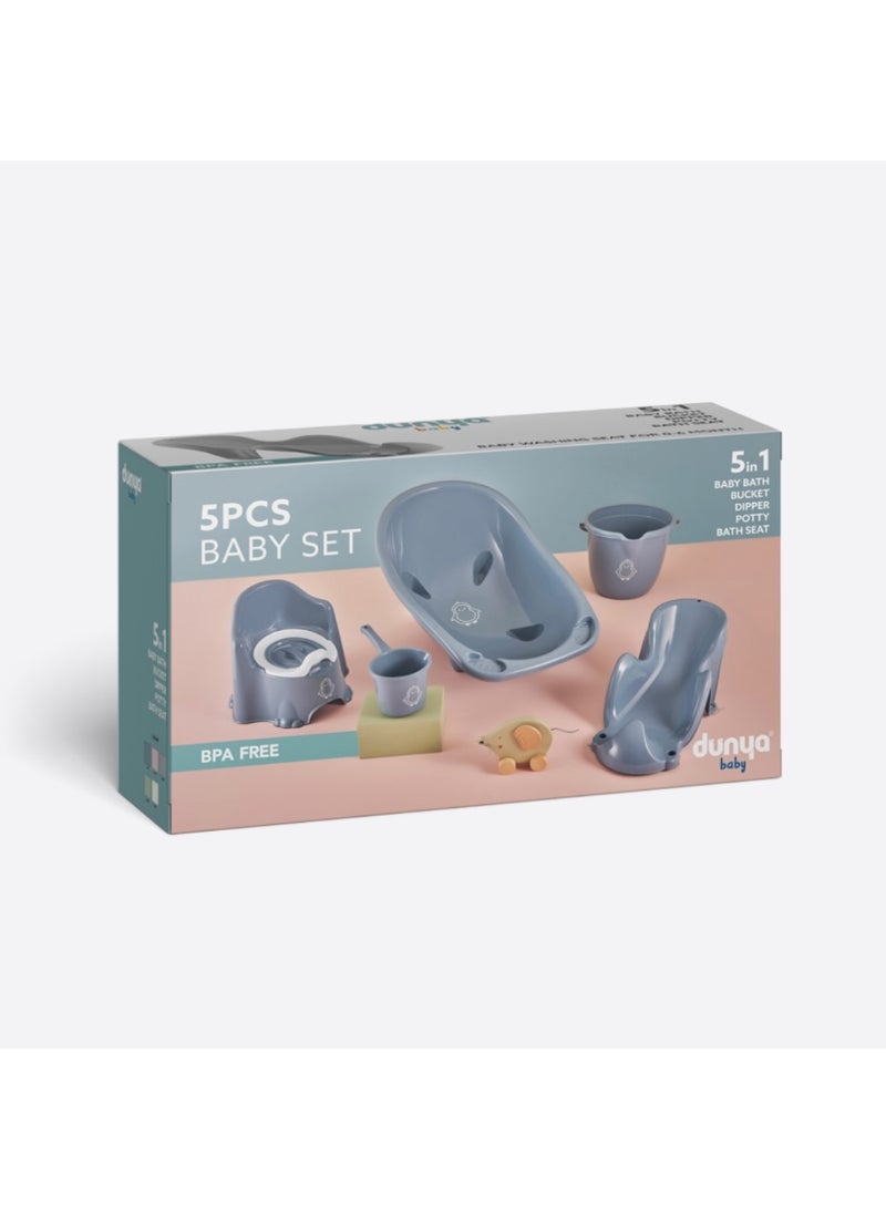 Dunya Plastik 5PCS Baby Bath Set (5-in-1) – Bath Tub, Bucket, Dipper, Potty, Bath Seat - Image 1