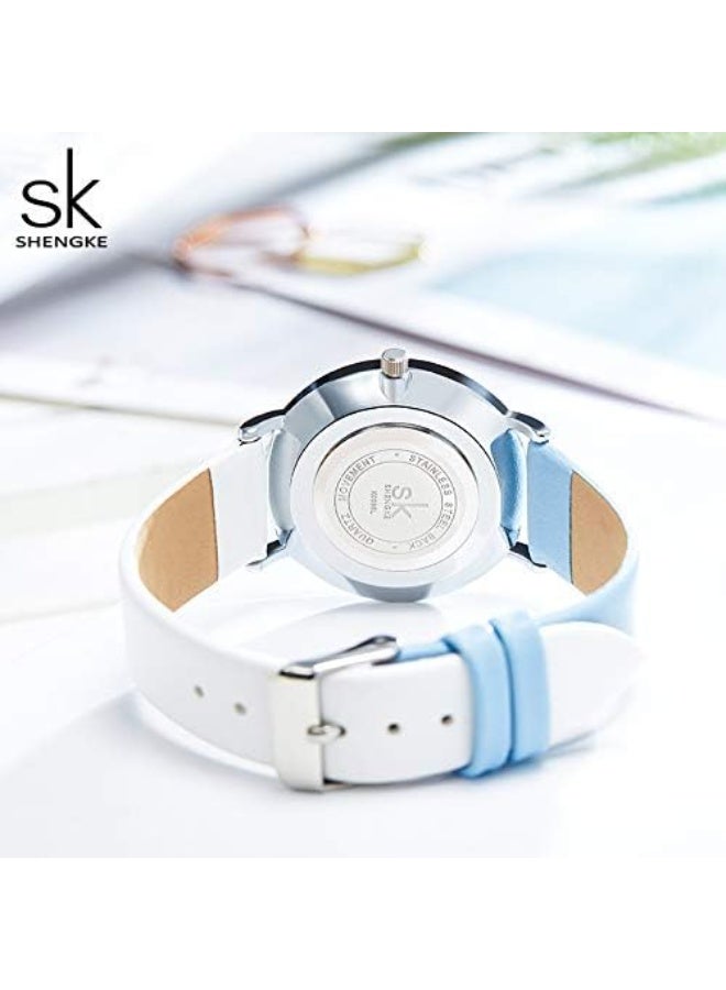 SHENGKE Creative Contrast Color Simplicity Women Watch Genuine Leather Elegant Women Watches Ladies Wristwatch - Image 4