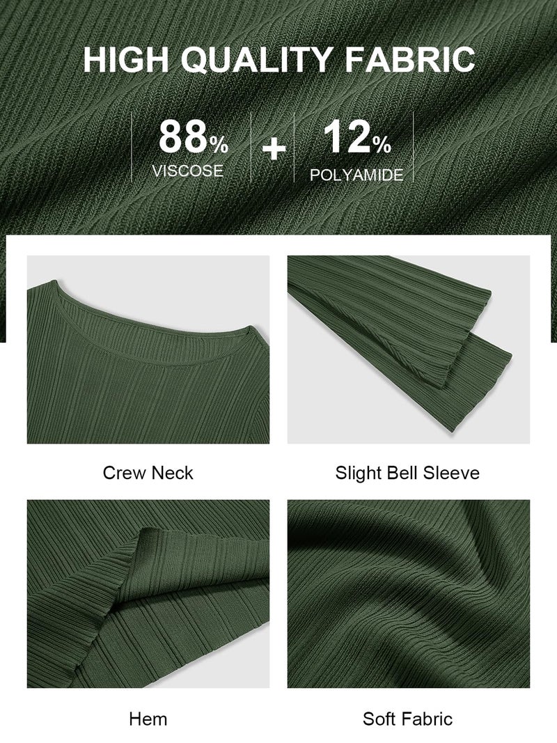 Cicy Bell Womens Bell Long Sleeve Tops Going Out Knitted Fall Pullover Lightweight Sweater Shirts Green - Image 5
