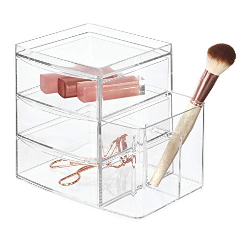 InterDesign iDesign Clarity Cosmetic Organizer for Vanity Cabinet to Hold Makeup Brushes Beauty Products 3 Drawers and Caddy Clear