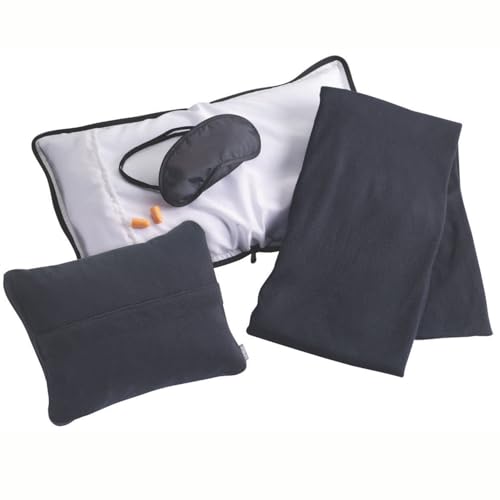 Lewis N. Clark Lewis N Clark Ultimate Comfort Set Portable Travel Kit for Airplane Includes Inflatable Pillow Zippered Carrying Case Cozy Fleece Blanket Eye Mask for Sleeping Foam Ear Plugs Black - Image 1