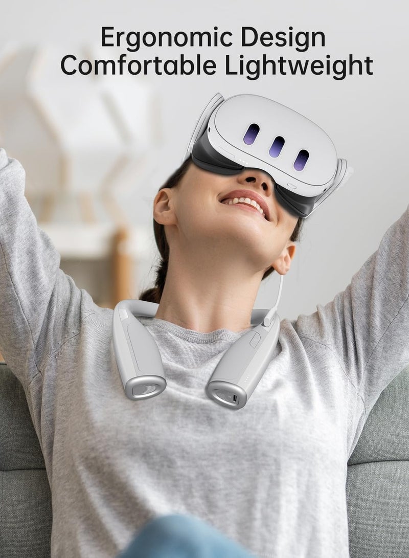 حزمة بطارية للرقبة لجهاز Meta Quest 3S/Quest 3، حزمة بطارية سريعة الشحن بسعة 10000 ملي أمبير/ساعة و 20 واط لملحقات Quest 2/3S/3، ضغط أقل على الرأس، يطيل وقت اللعب في الواقع الافتراضي - الأبيض - Image 2