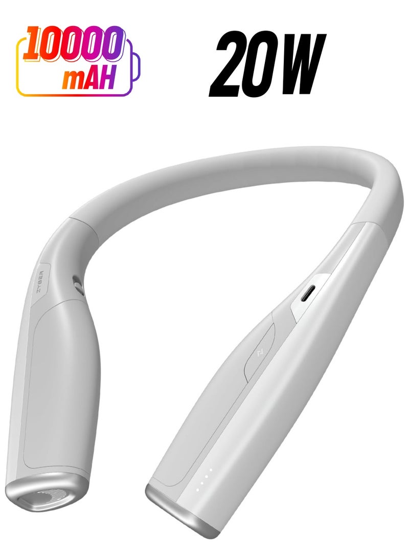 حزمة بطارية للرقبة لجهاز Meta Quest 3S/Quest 3، حزمة بطارية سريعة الشحن بسعة 10000 ملي أمبير/ساعة و 20 واط لملحقات Quest 2/3S/3، ضغط أقل على الرأس، يطيل وقت اللعب في الواقع الافتراضي - الأبيض - Image 1