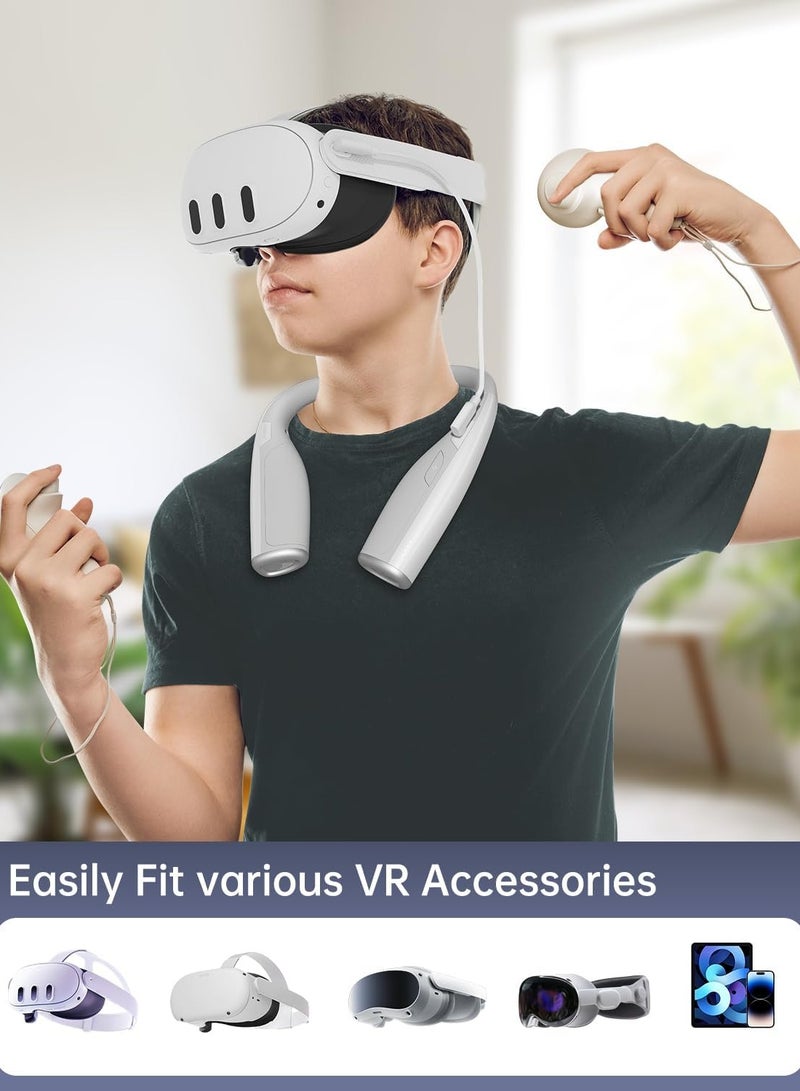 حزمة بطارية للرقبة لجهاز Meta Quest 3S/Quest 3، حزمة بطارية سريعة الشحن بسعة 10000 ملي أمبير/ساعة و 20 واط لملحقات Quest 2/3S/3، ضغط أقل على الرأس، يطيل وقت اللعب في الواقع الافتراضي - الأبيض - Image 5