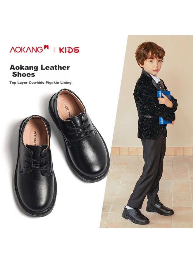 Aokang Boys' Leather Shoes, Spring And Autumn Style, Children's Performance Black Shoes, Genuine Leather Soft-soled, For Older Children, Black Boys' Flats, Performance Shoes - Image 1