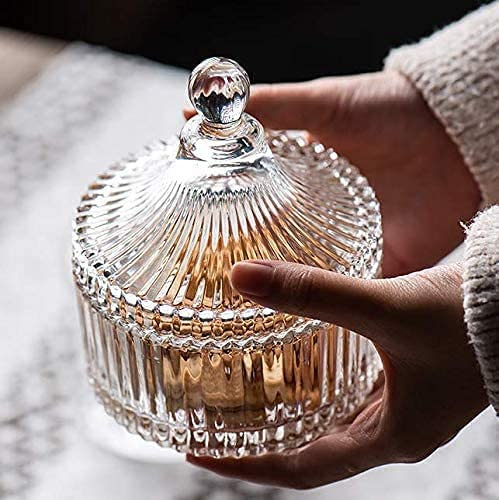 BRUSHFINCH Glass Candy Dish with Lid, Crystal Candy Jar, Decorative Candy Bowl, Cookie Jar, Jewelry Dish, Covered Candy Jar, Small Glass Jars for Buffet, Kitchen, Home, Office Desk - 1pc, Clear. - Image 1