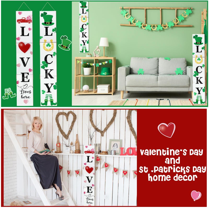 Memorywuu 47" 2 In1 Double Side Porch Sign Wooden Sign, Rustic Letters Holiday Decor, Large Welcome Porch Decor for Front Door Home Wall Hanging Yard (Valentines and St.patrick's) - Image 5