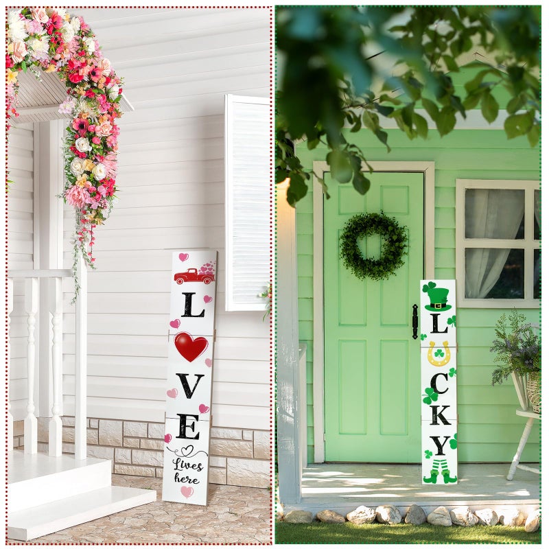 Memorywuu 47" 2 In1 Double Side Porch Sign Wooden Sign, Rustic Letters Holiday Decor, Large Welcome Porch Decor for Front Door Home Wall Hanging Yard (Valentines and St.patrick's) - Image 3