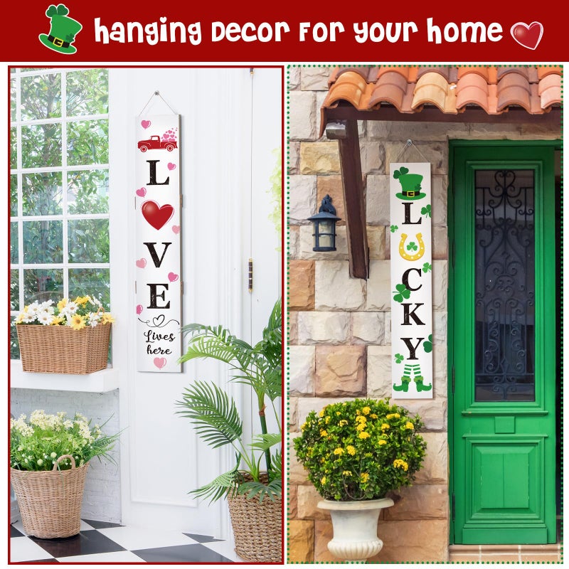 Memorywuu 47" 2 In1 Double Side Porch Sign Wooden Sign, Rustic Letters Holiday Decor, Large Welcome Porch Decor for Front Door Home Wall Hanging Yard (Valentines and St.patrick's) - Image 4