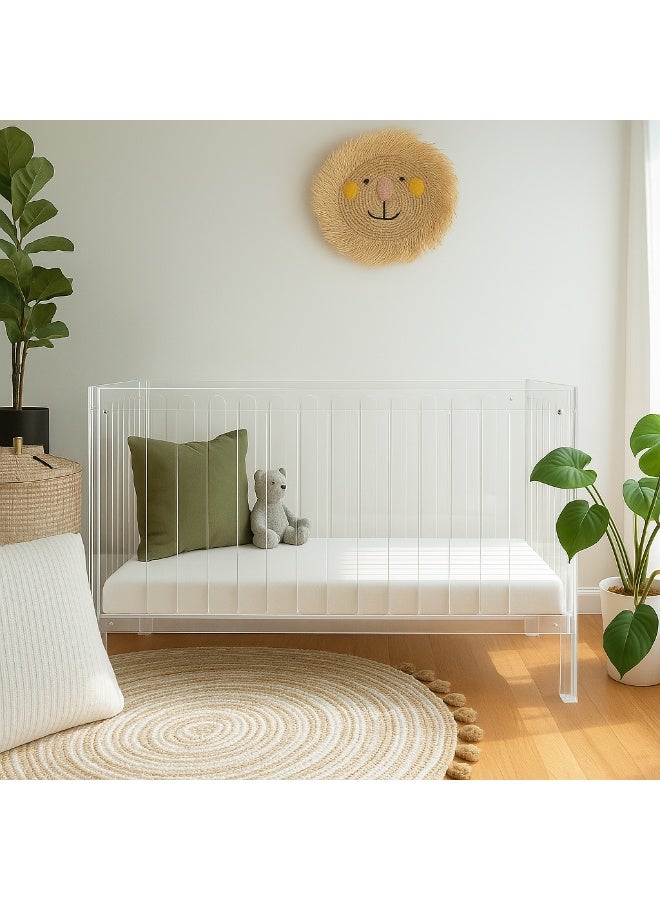 LAMSIT IBDAA Acrylic Baby Bed – 80x60x80 cm – Clear Modern Toddler Crib with High-Density Foam Mattress – Luxury Transparent Cradle for Babies up to 6 Months – Easy Assembly & Safe Design - Image 2