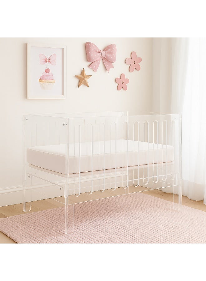LAMSIT IBDAA Acrylic Baby Bed – 80x60x80 cm – Clear Modern Toddler Crib with High-Density Foam Mattress – Luxury Transparent Cradle for Babies up to 6 Months – Easy Assembly & Safe Design - Image 3