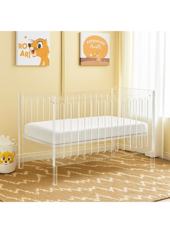 LAMSIT IBDAA Acrylic Baby Bed – 80x60x80 cm – Clear Modern Toddler Crib with High-Density Foam Mattress – Luxury Transparent Cradle for Babies up to 6 Months – Easy Assembly & Safe Design - Image 5