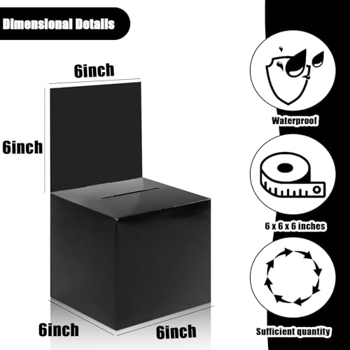 Ysglory 12 Pack Raffle Ticket Box Black Cardboard Suggestion Box with Slot Donation Ballot Boxes for Fundraising Collecting Business Card Voting Contest 6 x 6 x 6 Inches - Image 3