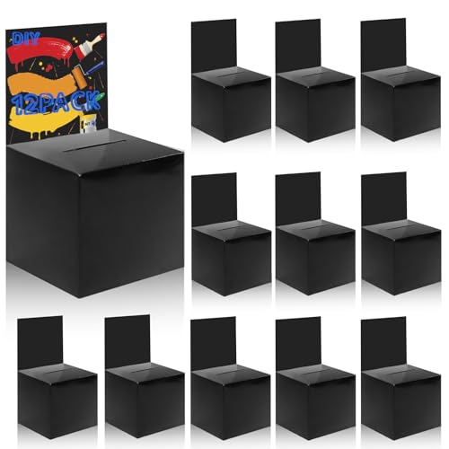 Ysglory 12 Pack Raffle Ticket Box Black Cardboard Suggestion Box with Slot Donation Ballot Boxes for Fundraising Collecting Business Card Voting Contest 6 x 6 x 6 Inches - Image 1